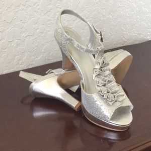Glam Bling Silver Platform Heels Size 9